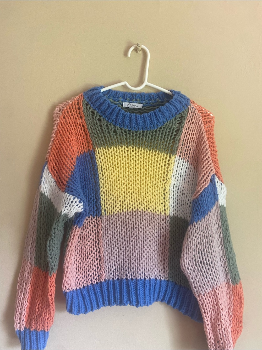 Polagram Multicolor Block Open Knit Sweater